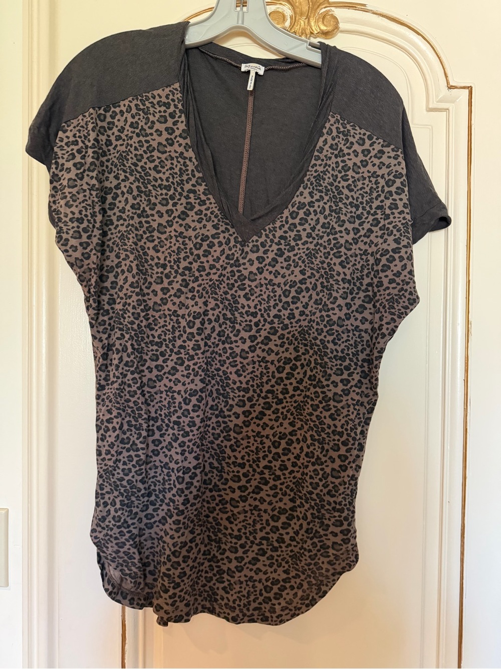 Splendid Brown and Black Leopard Print V-Neck Top
